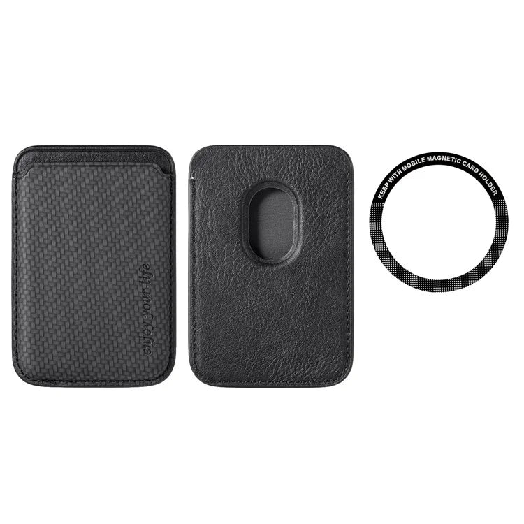 Magnetic Card Holder Carbon Fiber Texture PU Leather Phone Card Bag