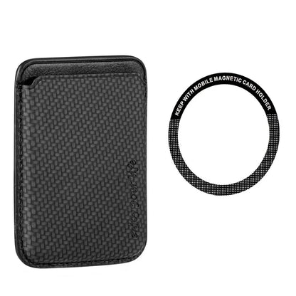 Magnetic Card Holder Carbon Fiber Texture PU Leather Phone Card Bag
