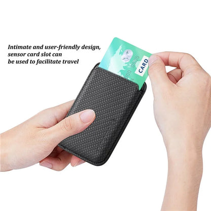 Magnetic Card Holder Carbon Fiber Texture PU Leather Phone Card Bag