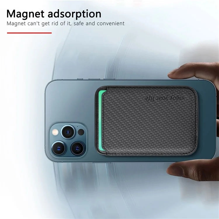 Magnetic Card Holder Carbon Fiber Texture PU Leather Phone Card Bag