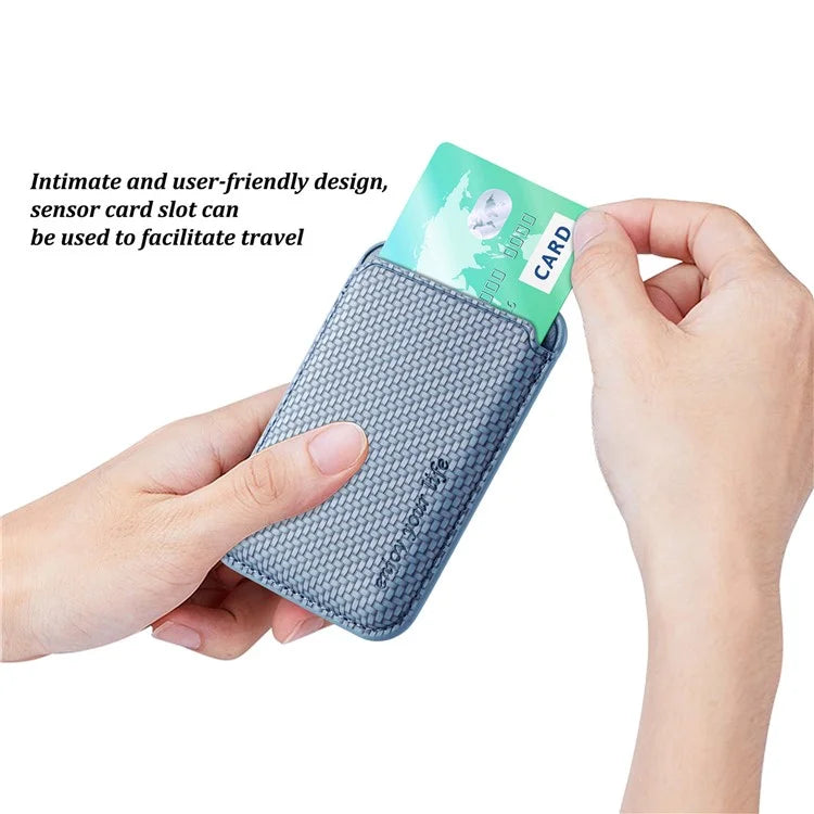 Magnetic Card Holder Carbon Fiber Texture PU Leather Phone Card Bag