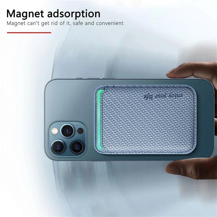 Magnetic Card Holder Carbon Fiber Texture PU Leather Phone Card Bag