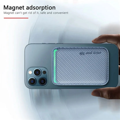 Magnetic Card Holder Carbon Fiber Texture PU Leather Phone Card Bag