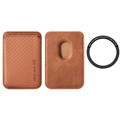 Magnetic Card Holder Carbon Fiber Texture PU Leather Phone Card Bag