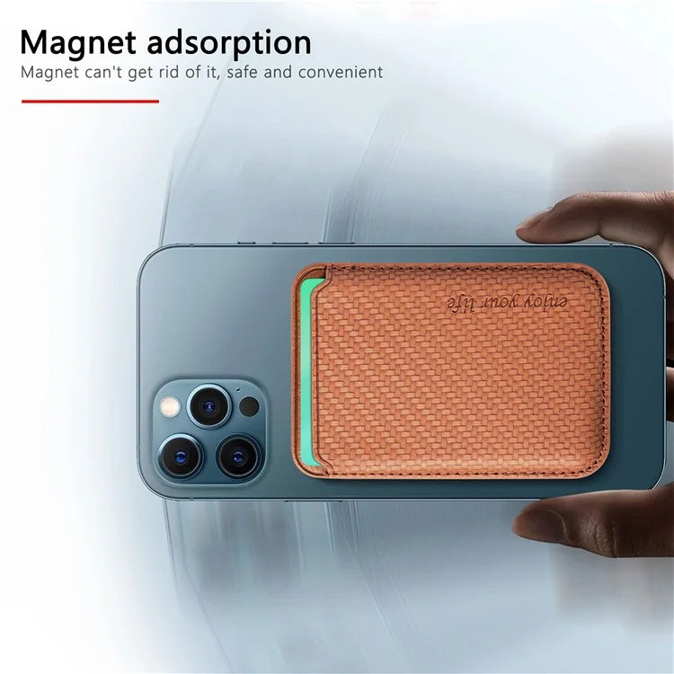 Magnetic Card Holder Carbon Fiber Texture PU Leather Phone Card Bag