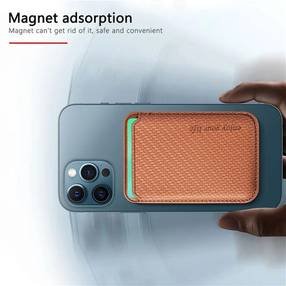 Magnetic Card Holder Carbon Fiber Texture PU Leather Phone Card Bag