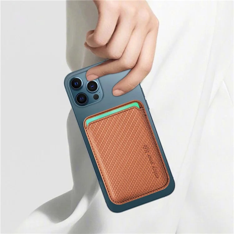 Magnetic Card Holder Carbon Fiber Texture PU Leather Phone Card Bag