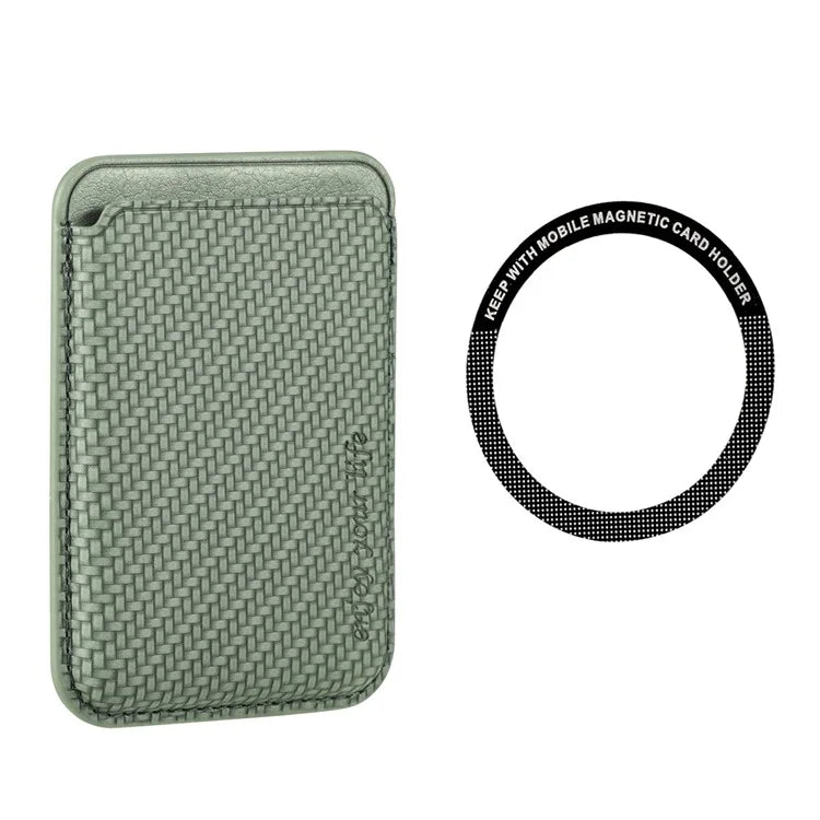 Magnetic Card Holder Carbon Fiber Texture PU Leather Phone Card Bag