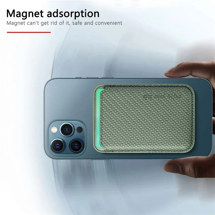Magnetic Card Holder Carbon Fiber Texture PU Leather Phone Card Bag