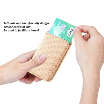 Magnetic Card Holder Carbon Fiber Texture PU Leather Phone Card Bag