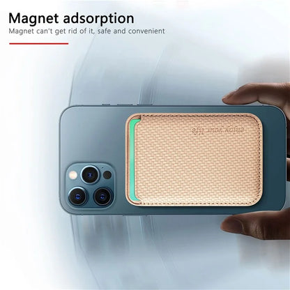 Magnetic Card Holder Carbon Fiber Texture PU Leather Phone Card Bag