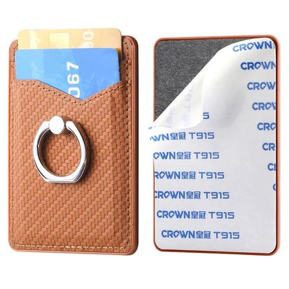 Adhesive Card Holder Carbon Fiber Texture Ring Kickstand Leather Card Bag