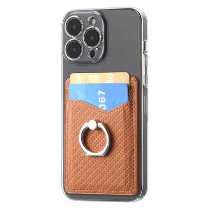 Adhesive Card Holder Carbon Fiber Texture Ring Kickstand Leather Card Bag