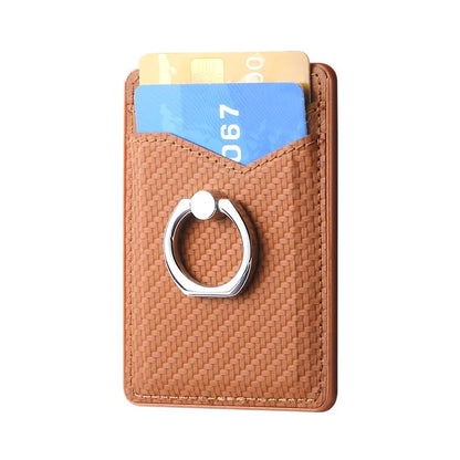Adhesive Card Holder Carbon Fiber Texture Ring Kickstand Leather Card Bag