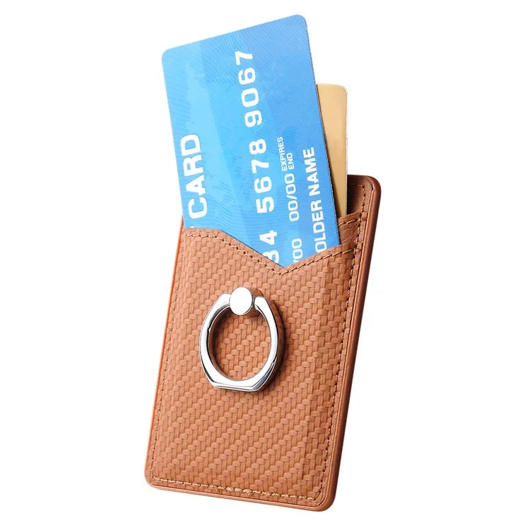 Adhesive Card Holder Carbon Fiber Texture Ring Kickstand Leather Card Bag