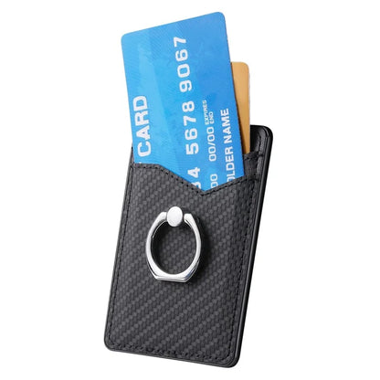 Adhesive Card Holder Carbon Fiber Texture Ring Kickstand Leather Card Bag