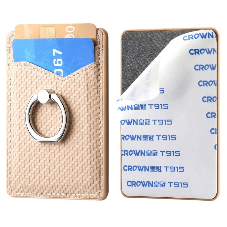 Adhesive Card Holder Carbon Fiber Texture Ring Kickstand Leather Card Bag