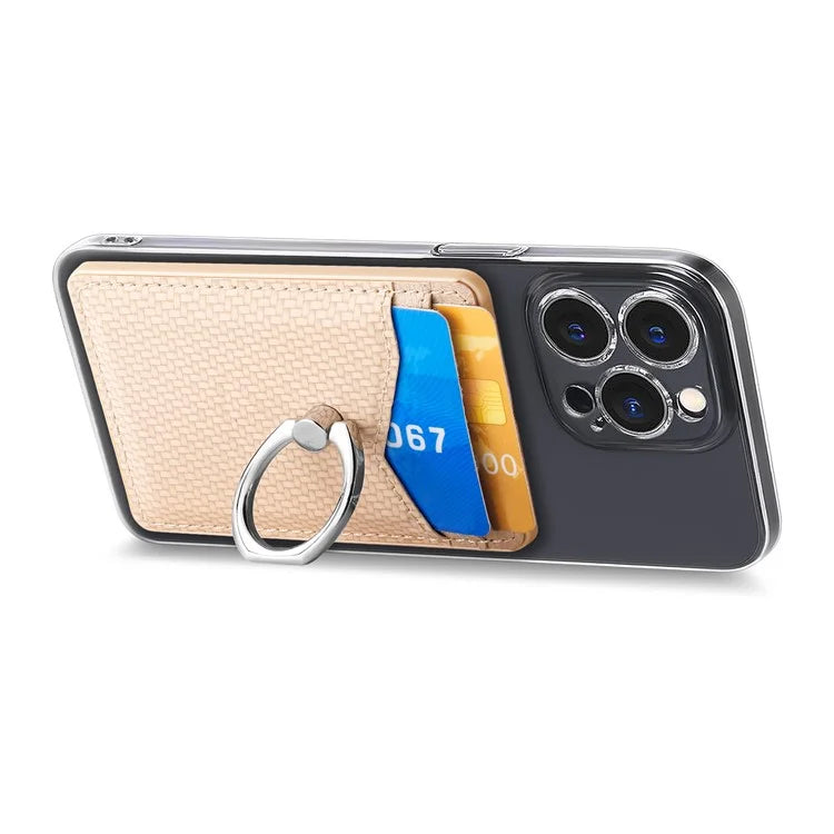 Adhesive Card Holder Carbon Fiber Texture Ring Kickstand Leather Card Bag