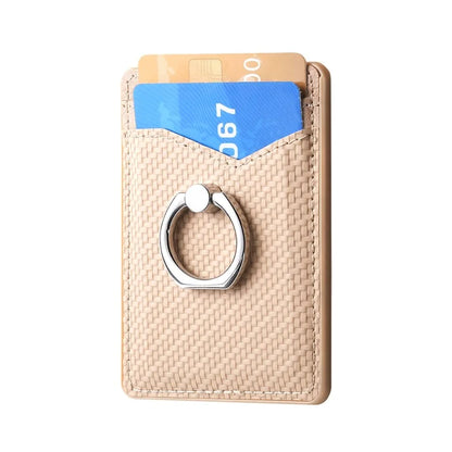 Adhesive Card Holder Carbon Fiber Texture Ring Kickstand Leather Card Bag
