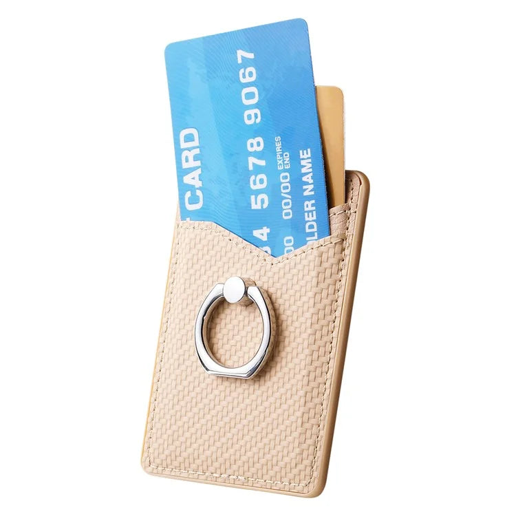 Adhesive Card Holder Carbon Fiber Texture Ring Kickstand Leather Card Bag