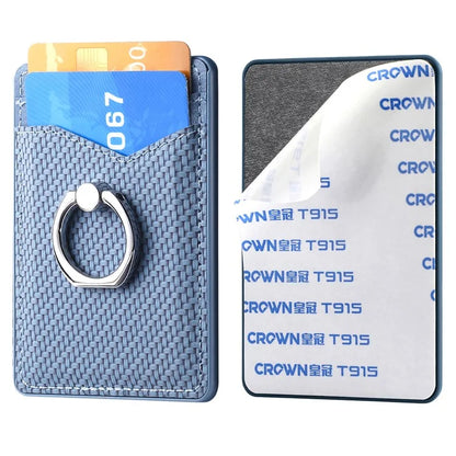 Adhesive Card Holder Carbon Fiber Texture Ring Kickstand Leather Card Bag