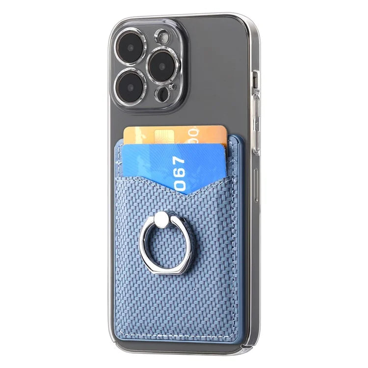 Adhesive Card Holder Carbon Fiber Texture Ring Kickstand Leather Card Bag