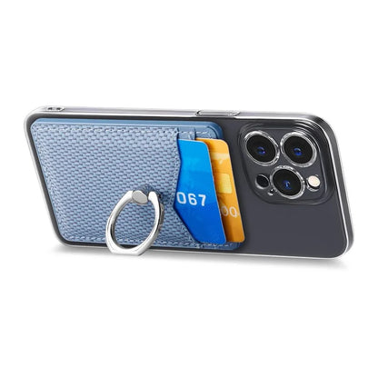 Adhesive Card Holder Carbon Fiber Texture Ring Kickstand Leather Card Bag
