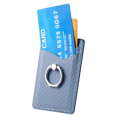 Adhesive Card Holder Carbon Fiber Texture Ring Kickstand Leather Card Bag