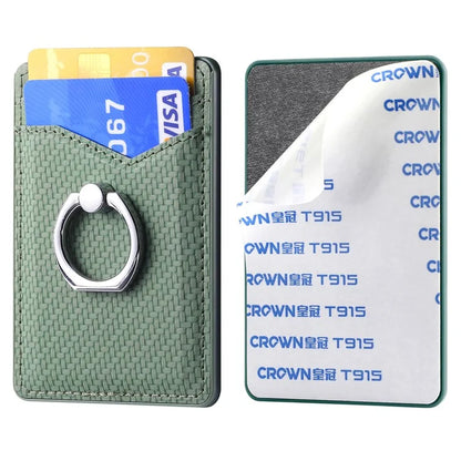 Adhesive Card Holder Carbon Fiber Texture Ring Kickstand Leather Card Bag