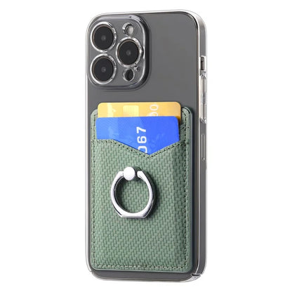 Adhesive Card Holder Carbon Fiber Texture Ring Kickstand Leather Card Bag
