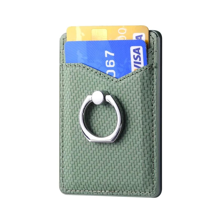 Adhesive Card Holder Carbon Fiber Texture Ring Kickstand Leather Card Bag
