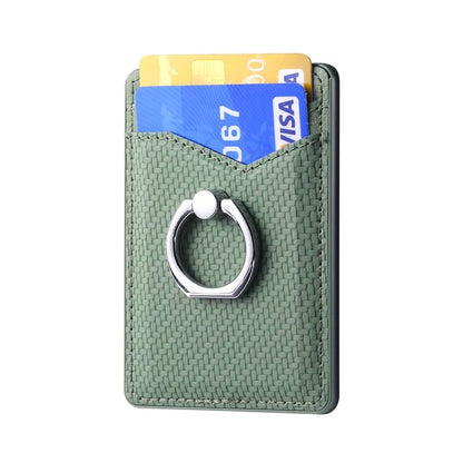 Adhesive Card Holder Carbon Fiber Texture Ring Kickstand Leather Card Bag