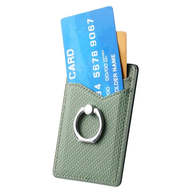 Adhesive Card Holder Carbon Fiber Texture Ring Kickstand Leather Card Bag