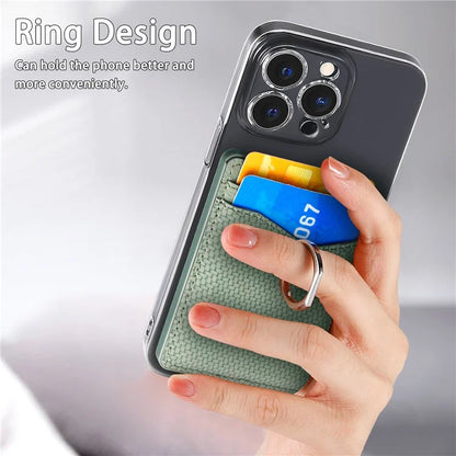 Adhesive Card Holder Carbon Fiber Texture Ring Kickstand Leather Card Bag
