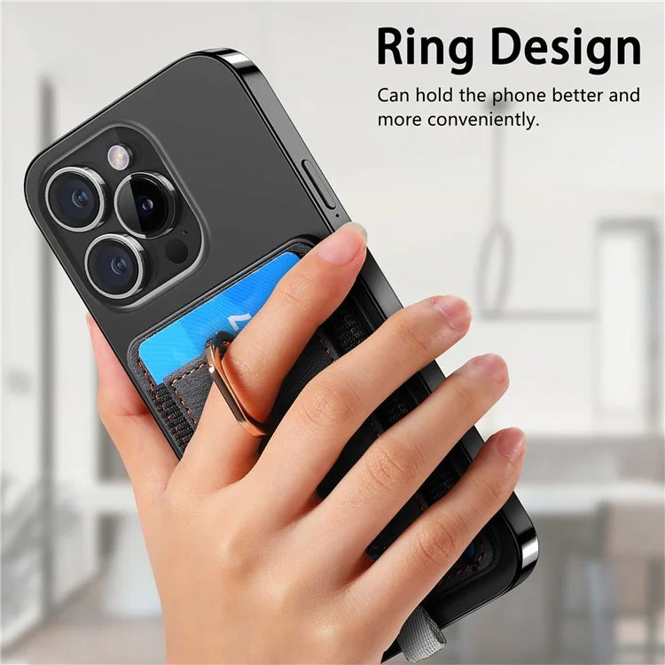 Magnetic Card Holder Ring Kickstand Retro Texture PU Leather Card Bag