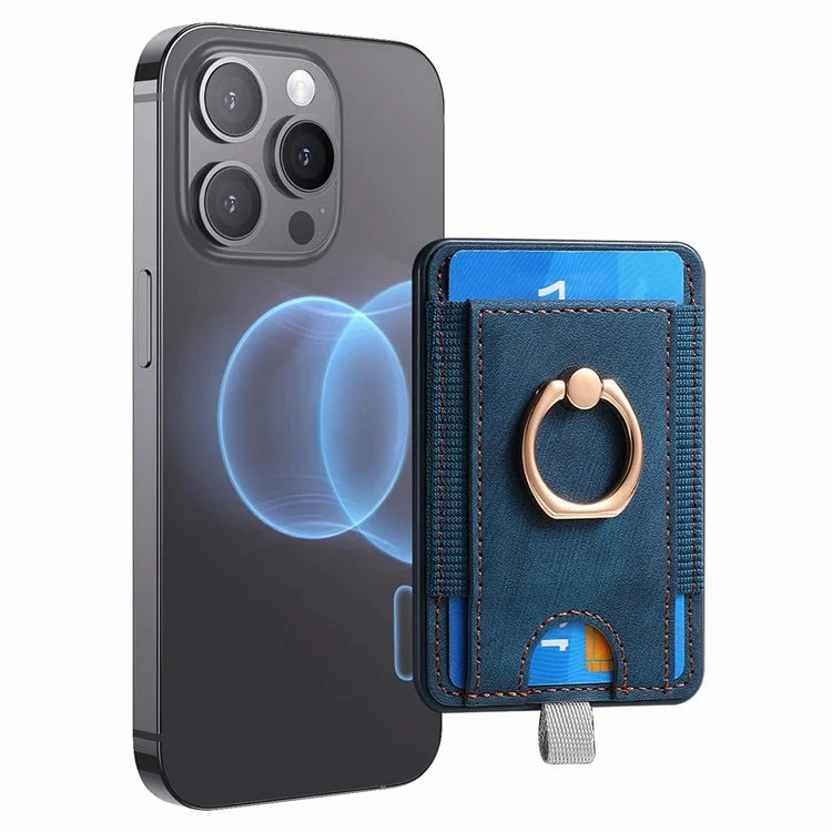 Magnetic Card Holder Ring Kickstand Retro Texture PU Leather Card Bag