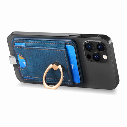 Magnetic Card Holder Ring Kickstand Retro Texture PU Leather Card Bag