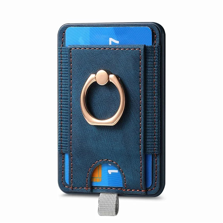 Magnetic Card Holder Ring Kickstand Retro Texture PU Leather Card Bag