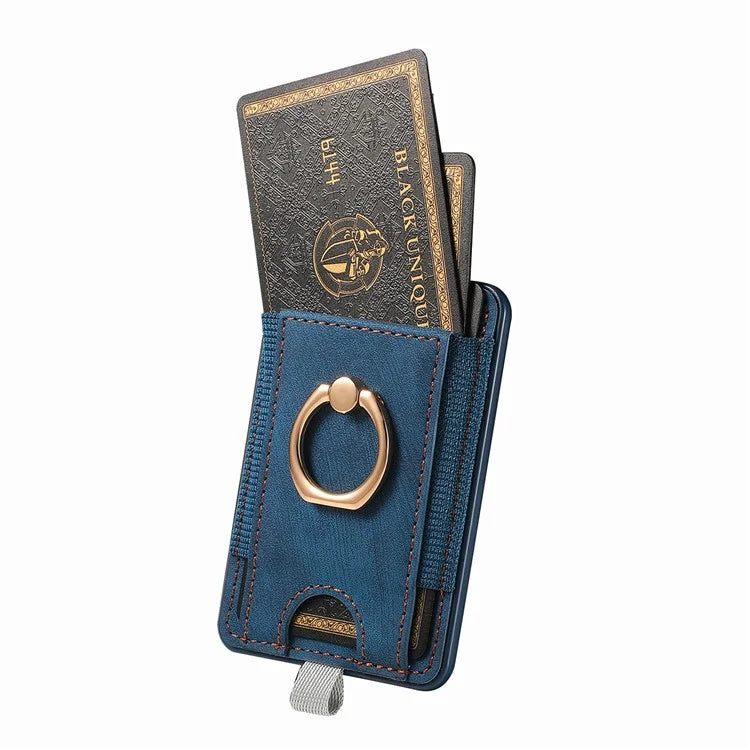 Magnetic Card Holder Ring Kickstand Retro Texture PU Leather Card Bag