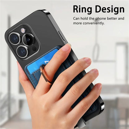 Magnetic Card Holder Ring Kickstand Retro Texture PU Leather Card Bag
