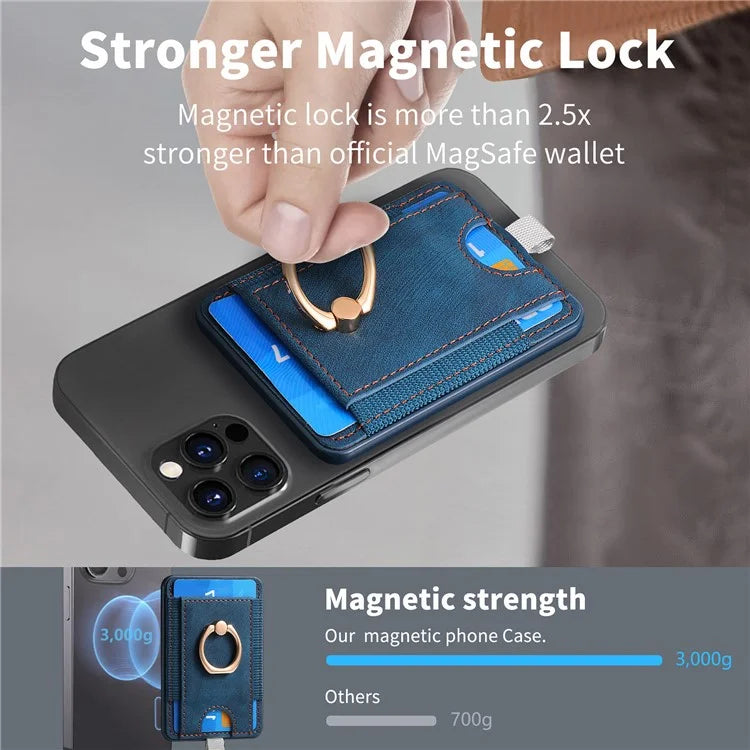 Magnetic Card Holder Ring Kickstand Retro Texture PU Leather Card Bag