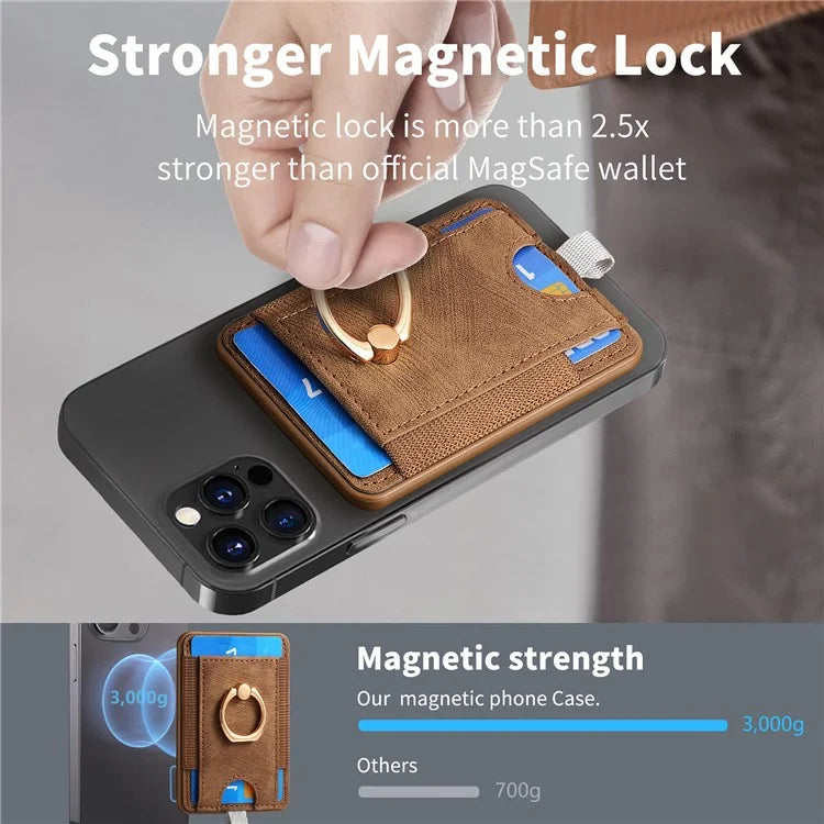 Magnetic Card Holder Ring Kickstand Retro Texture PU Leather Card Bag