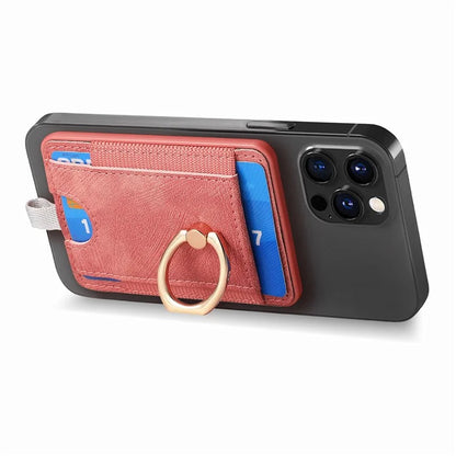 Magnetic Card Holder Ring Kickstand Retro Texture PU Leather Card Bag