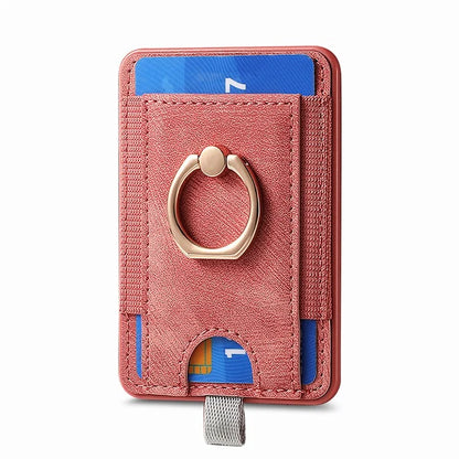 Magnetic Card Holder Ring Kickstand Retro Texture PU Leather Card Bag