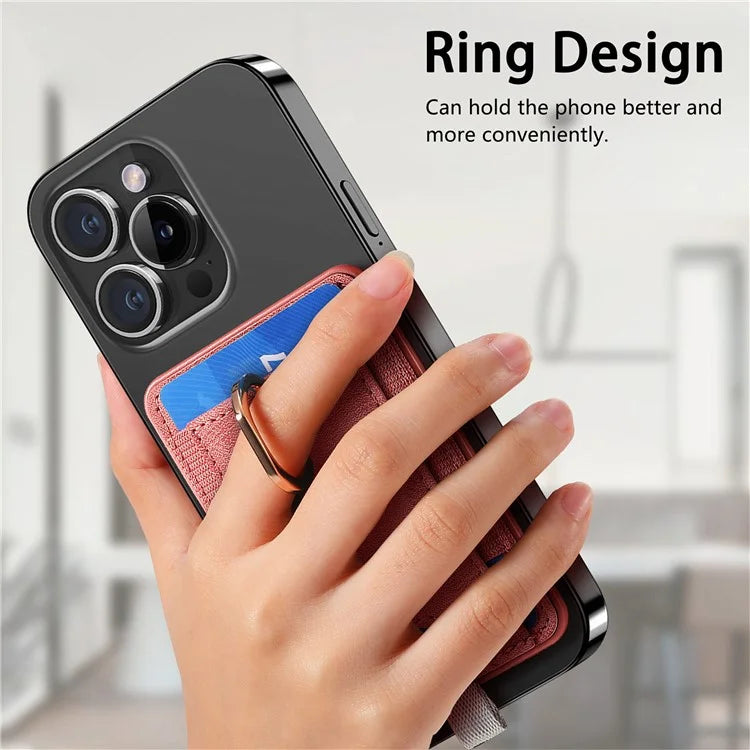 Magnetic Card Holder Ring Kickstand Retro Texture PU Leather Card Bag