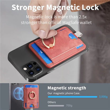 Magnetic Card Holder Ring Kickstand Retro Texture PU Leather Card Bag