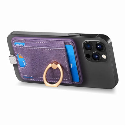 Magnetic Card Holder Ring Kickstand Retro Texture PU Leather Card Bag