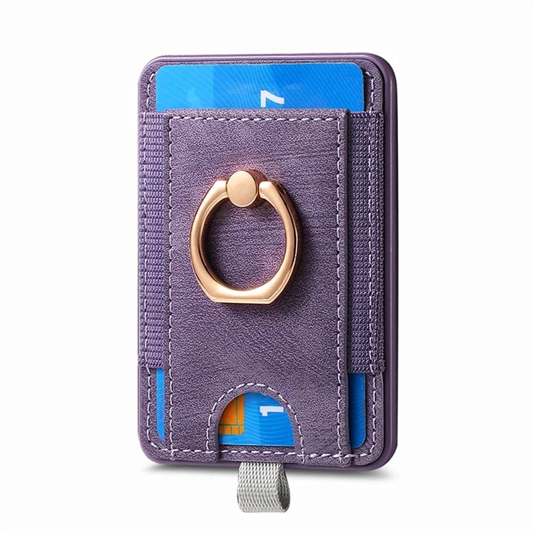 Magnetic Card Holder Ring Kickstand Retro Texture PU Leather Card Bag