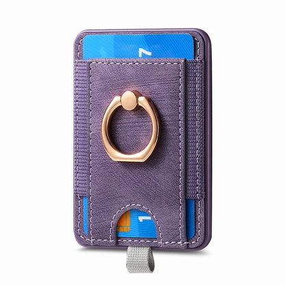 Magnetic Card Holder Ring Kickstand Retro Texture PU Leather Card Bag