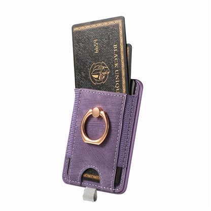 Magnetic Card Holder Ring Kickstand Retro Texture PU Leather Card Bag